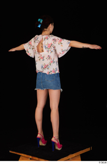  Lady Dee blossom top blue jeans skirt pink high heels standing t poses whole body 0006.jpg
